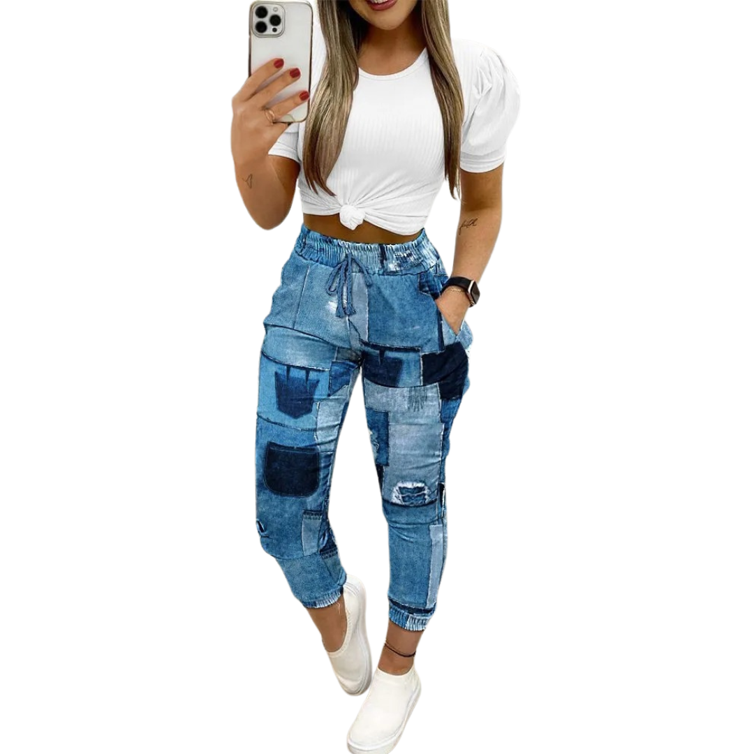 Dam Outfit Set Chic Löst Cirkulär Halsringning Syntetiska Fibrer-1