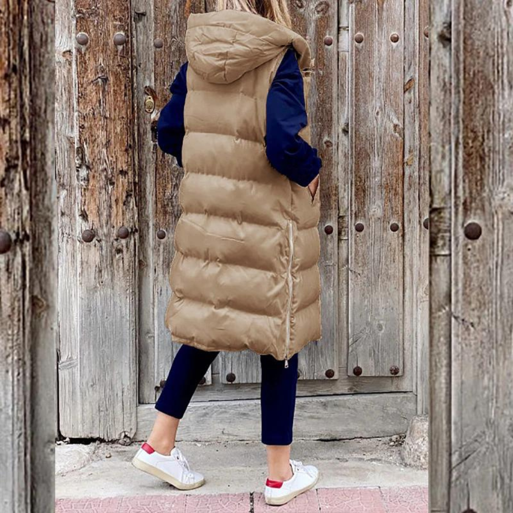 Ärmlose Damenjacke mit Knopfverschluss und Kapuze – Weiches Material, Ideal für Herbst und Winter, Größen S-XL 3