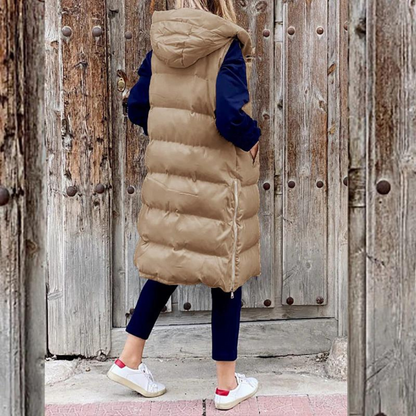 Ärmlose Damenjacke mit Knopfverschluss und Kapuze – Weiches Material, Ideal für Herbst und Winter, Größen S-XL 3