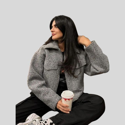 Dam Ulljacka Elegant Med Dragkedja 100% Ull-5