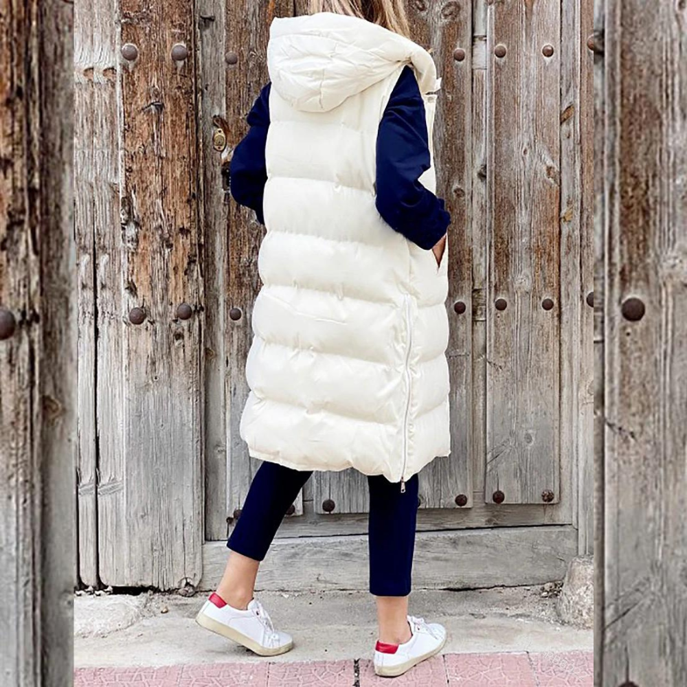 Ärmlose Damenjacke mit Knopfverschluss und Kapuze – Weiches Material, Ideal für Herbst und Winter, Größen S-XL 2