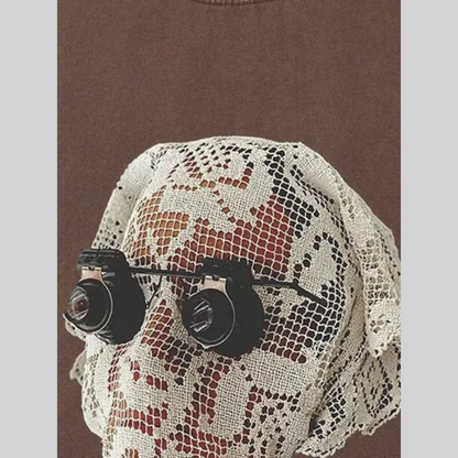 Dam Vintage Skjorta O-hals Bomull Elegant Design-2