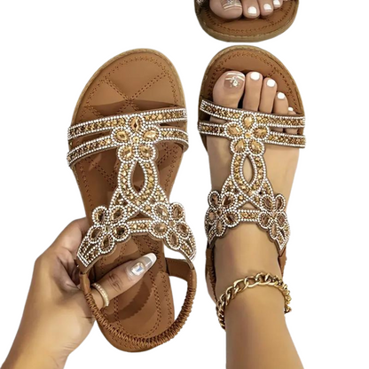 Damsandaler Platta i Syntetiskt Läder med Elastisk Ankelrem - Svart, Bekväm och Chic Design 9