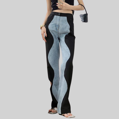 Dam Jeans Hög Midja Breda Ben Bomull Polyester-3