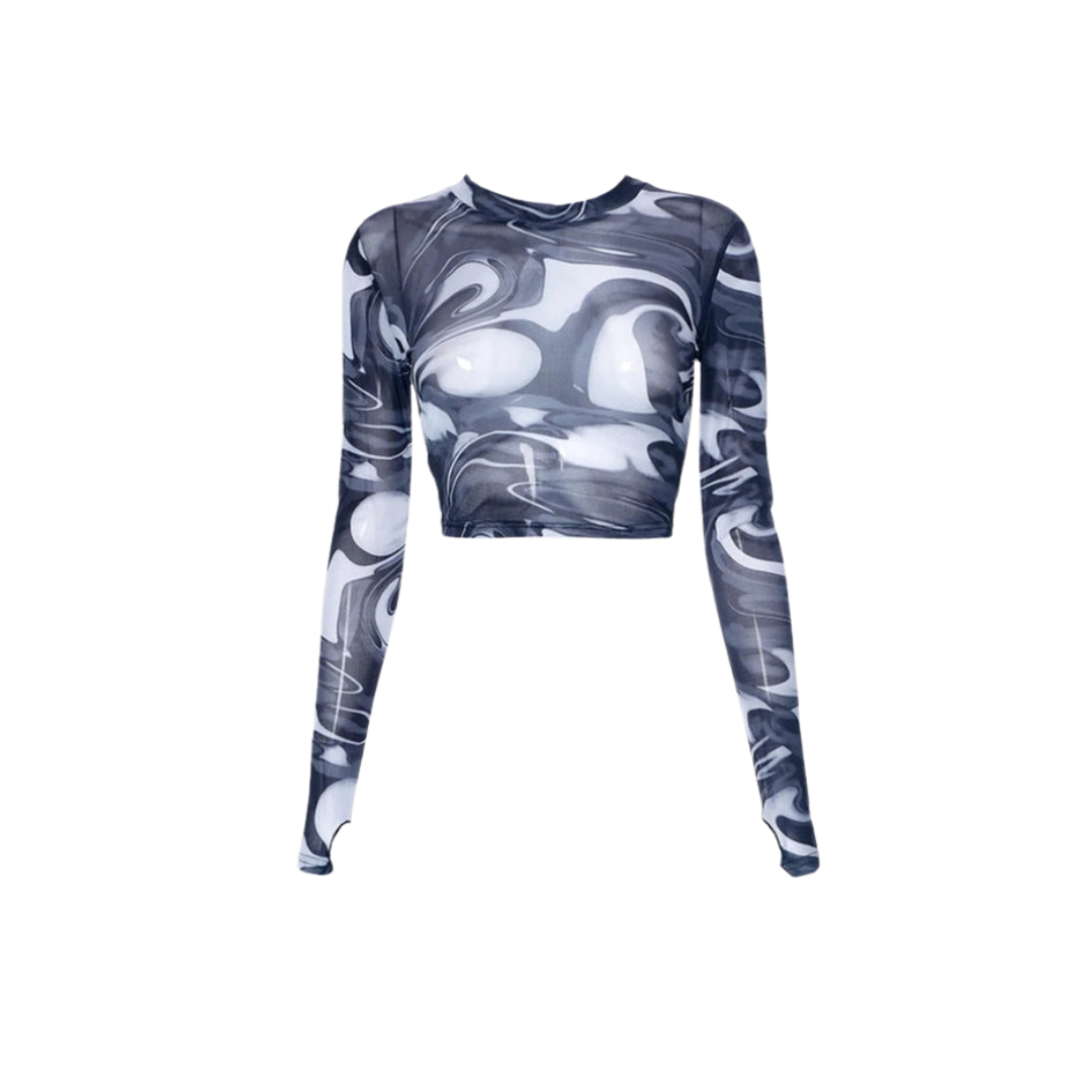 Dam Festtopp Transparent Cirkulär Halsringning Stretchig Polyester 9