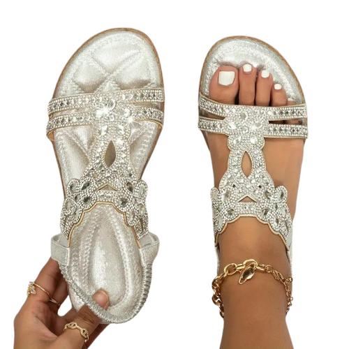 Damsandaler Platta i Syntetiskt Läder med Elastisk Ankelrem - Svart, Bekväm och Chic Design 1