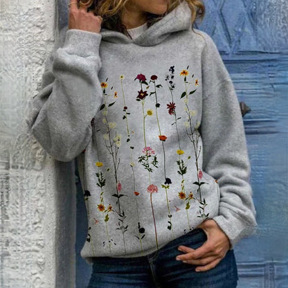 Dam Hoodie Blommig Vintage Stil Hållbart Tyg-2