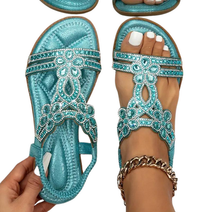 Damsandaler Platta i Syntetiskt Läder med Elastisk Ankelrem - Svart, Bekväm och Chic Design 14