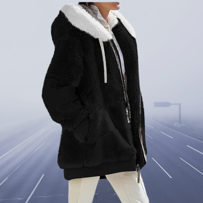 Vinterjacka Dam Elegant Fleece Lång med Ullhuv-2