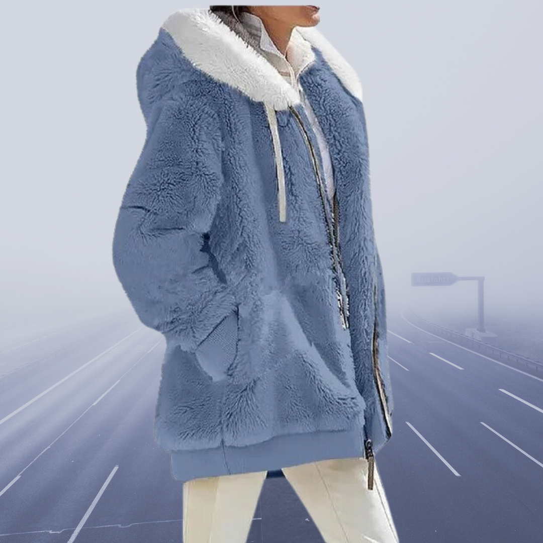 Vinterjacka Dam Elegant Fleece Lång med Ullhuv-3