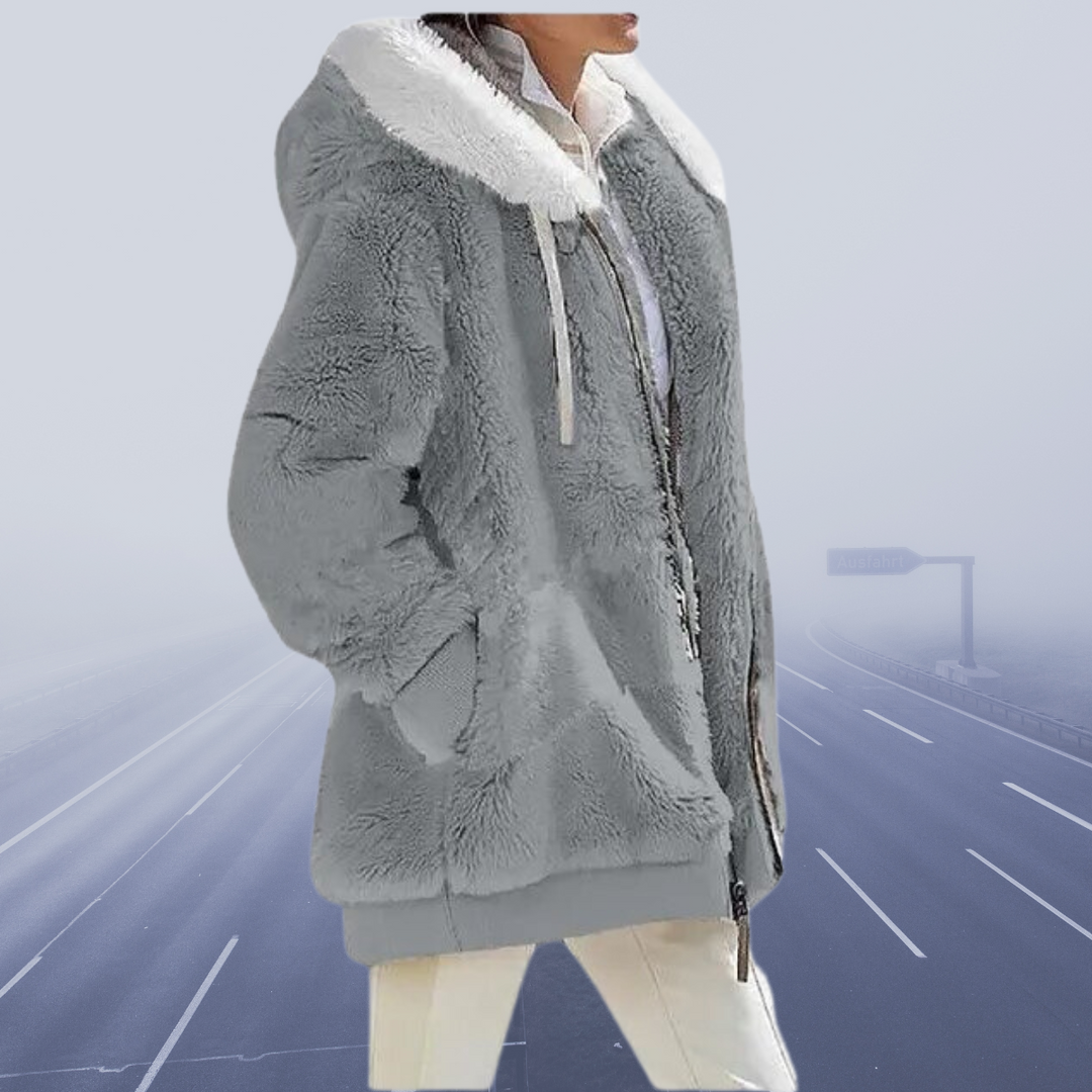 Vinterjacka Dam Elegant Fleece Lång med Ullhuv-4
