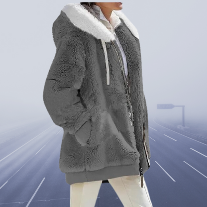 Vinterjacka Dam Elegant Fleece Lång med Ullhuv-5