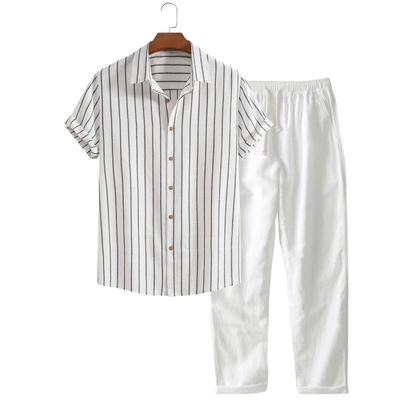 Dam Outfit Set Chic Bomullsblandning Skjorta Byxor-6