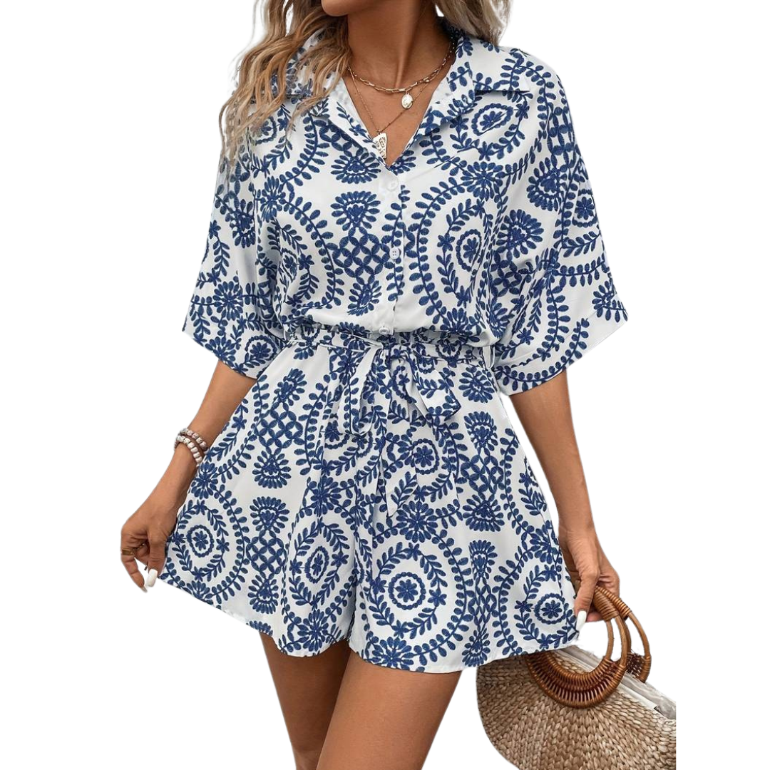 Dam Jumpsuit Kortärmad med Bälte Polyester Elegant-1