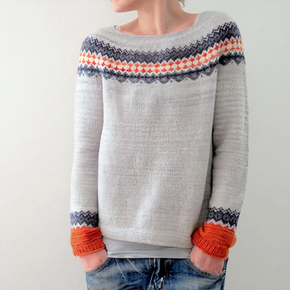 Stickad Dam Tröja Båthalsring Mysig Design Högkvalitativ Fiber-1