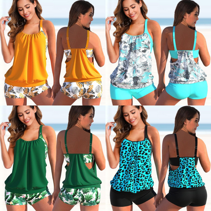 Kvinnors Tankini Set Tvåfärgad Design Högkvalitativt Tyg-3