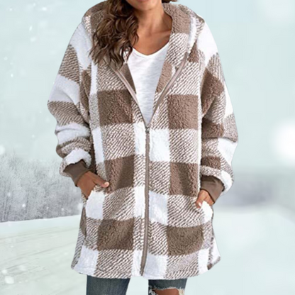 Variant image for Damjacka Rutigt Mönster med Huva i Polyester för Kalla Vinterdagar-33