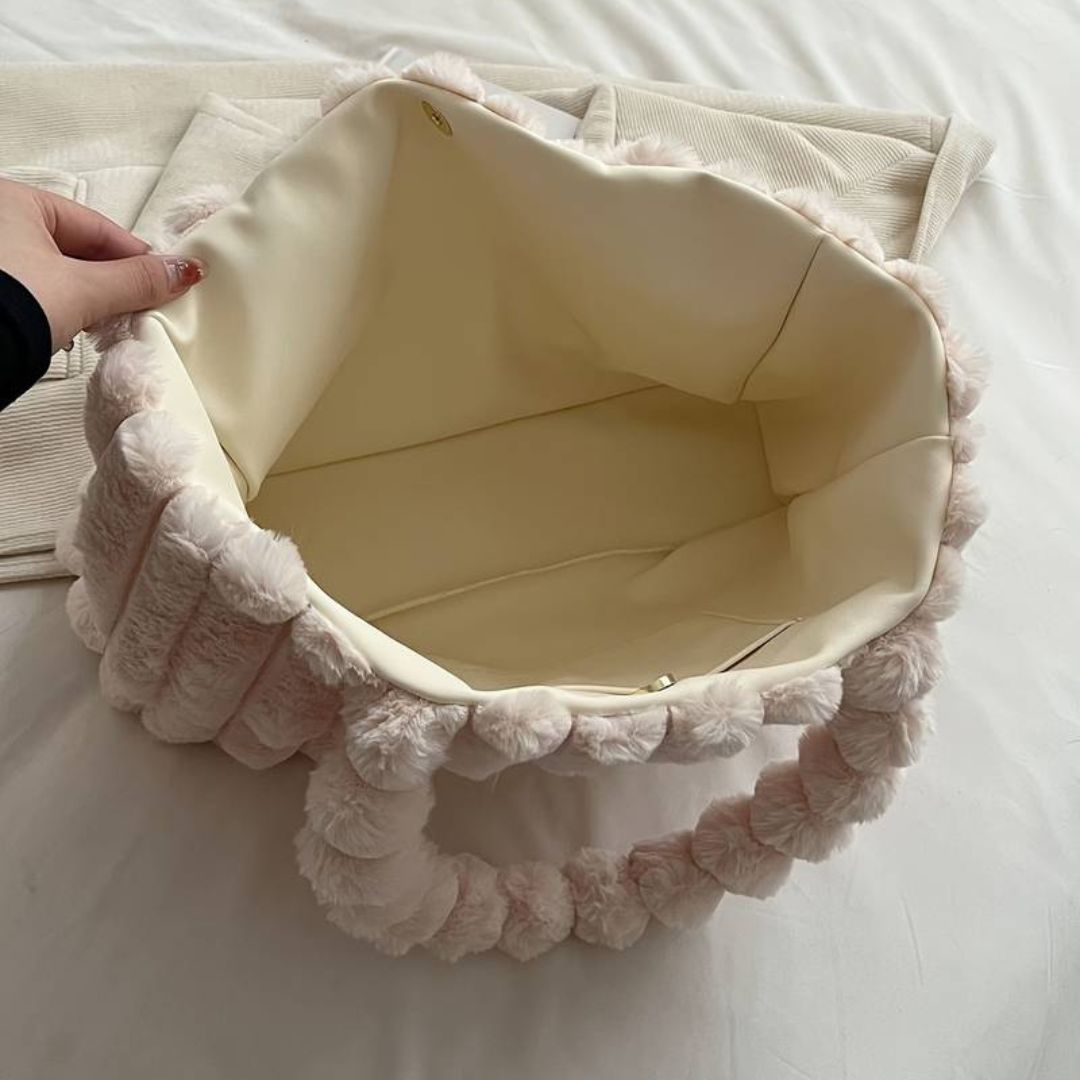 Dam Axelväska Plysch Syntetisk Päls Rymlig Elegant Design-3