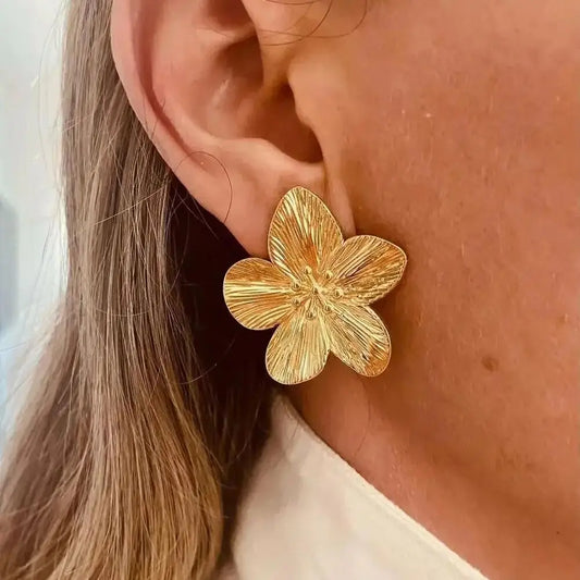 Vintage Guldörhängen Blomma i Hypoallergeniskt Rostfritt Stål – 18K Guldpläterade Örhängen för Kvinnor 1