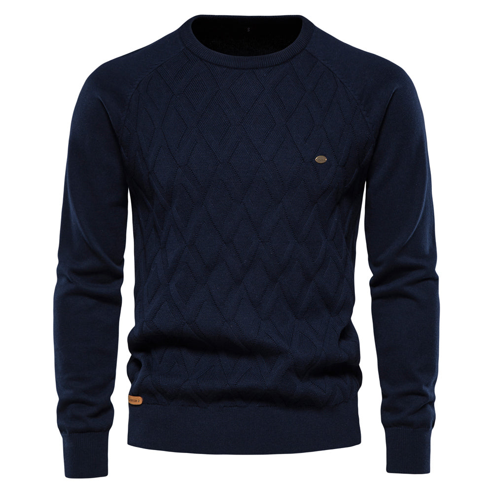 Herr Tröja Crew Neck i Högkvalitativ Bomull och Polyesterblandning – Klassisk Passform för Vardags och Fest 3
