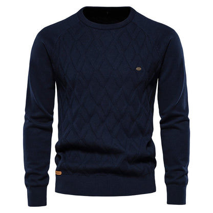 Herr Tröja Crew Neck i Högkvalitativ Bomull och Polyesterblandning – Klassisk Passform för Vardags och Fest 9