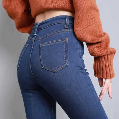 Högmidjade Jeans för Kvinnor med Varm Plyschfoder – Slim Fit Denim med Praktiska Fickor 6