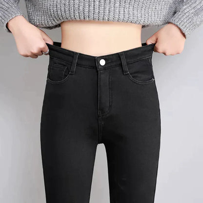 Högmidjade Jeans för Kvinnor med Varm Plyschfoder – Slim Fit Denim med Praktiska Fickor 5