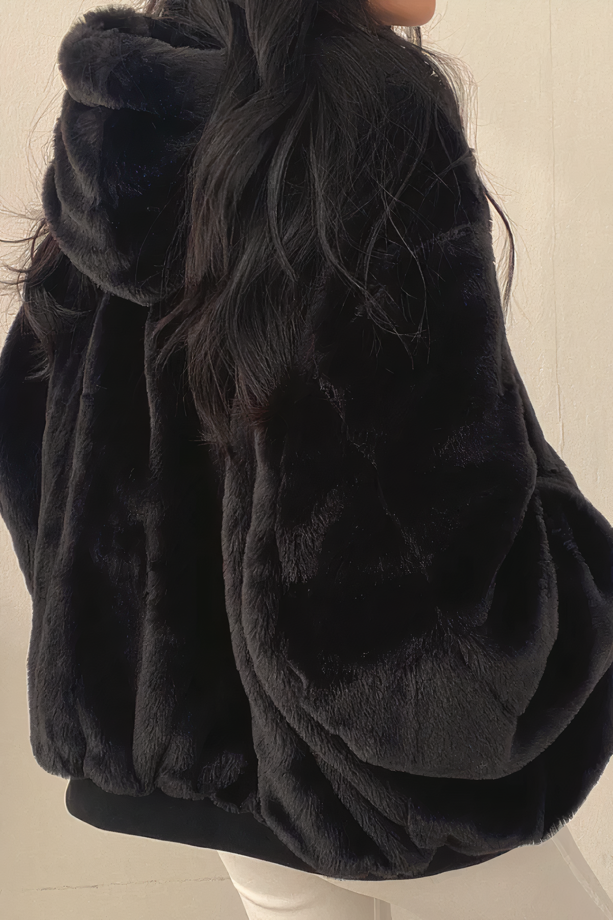 Dam Vinterkappa Modern Kashmir med Lammskinn och Huva 3