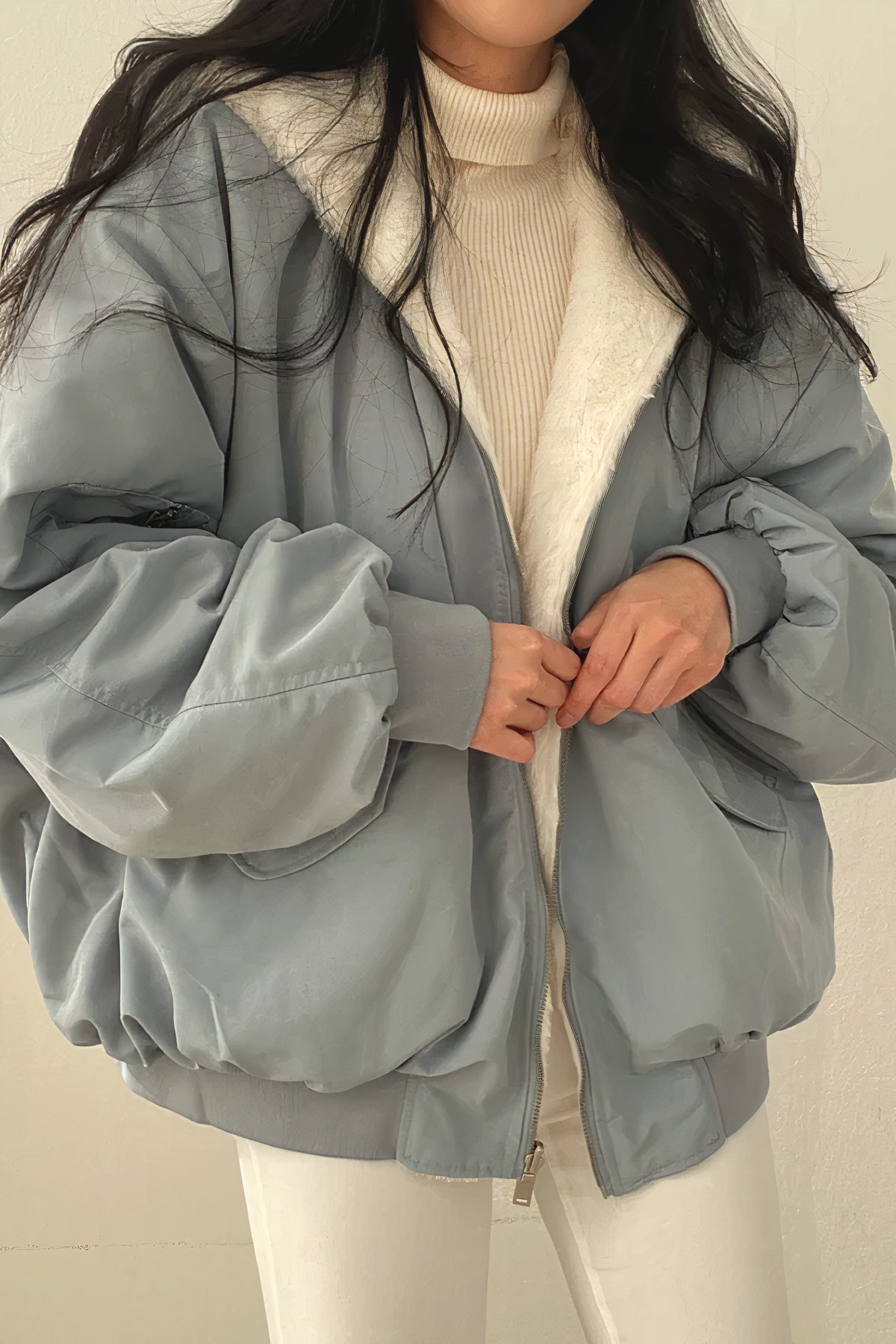 Lång Vinterrock Dam med Huva Högkvalitativ Polyester och Bomull-3