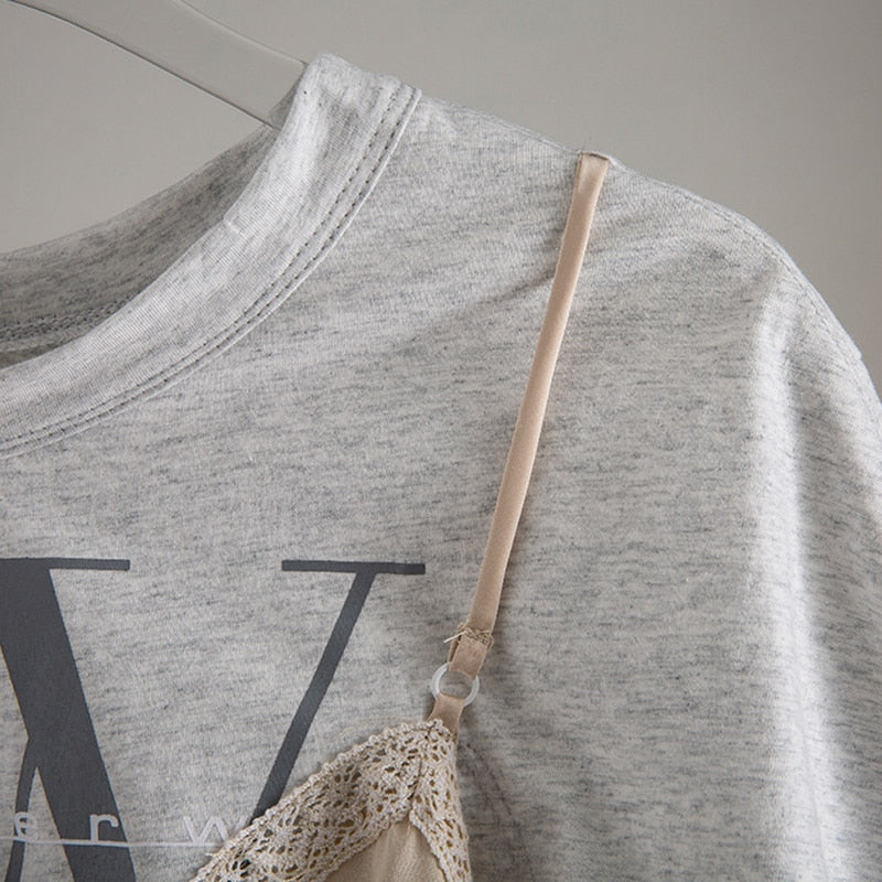 Dam T-Shirt Kortärmad Patchwork Bomull Polyester-4