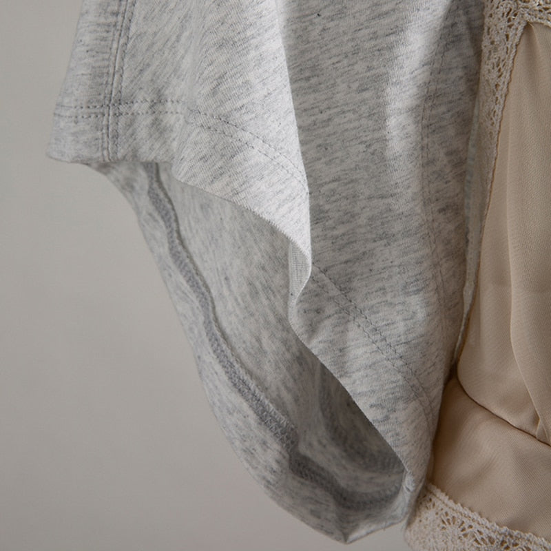 Dam T-Shirt Kortärmad Patchwork Bomull Polyester-5