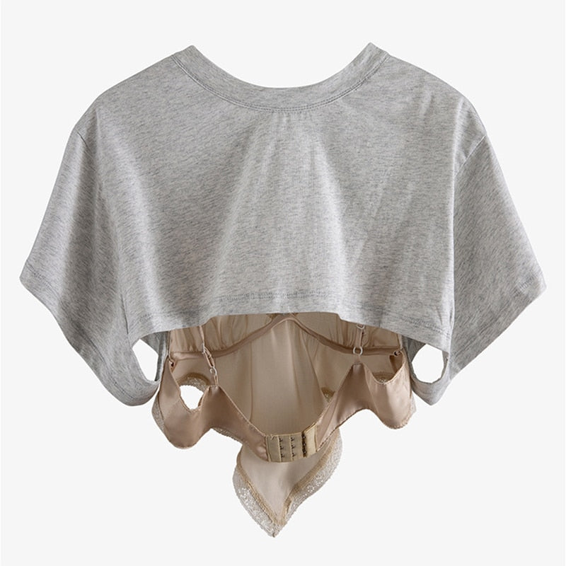 Dam T-Shirt Kortärmad Patchwork Bomull Polyester-2