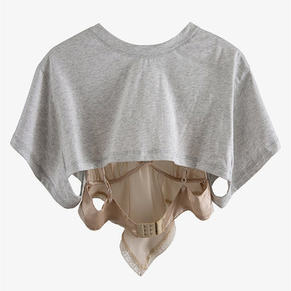 Dam T-Shirt Kortärmad Patchwork Bomull Polyester-2