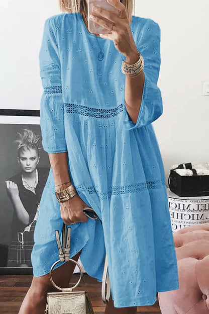 Fina Dam Klänningar Casual Rund Halsringning 100% Bomull-4