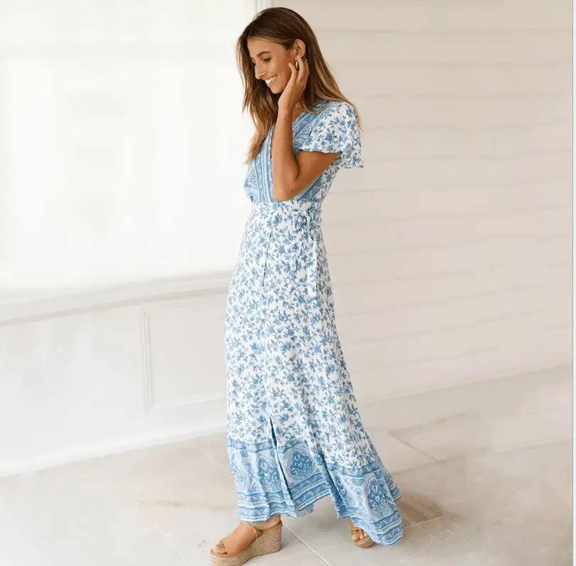 Dam Klänning Sommar Lätt Material Elegant Luftig-3