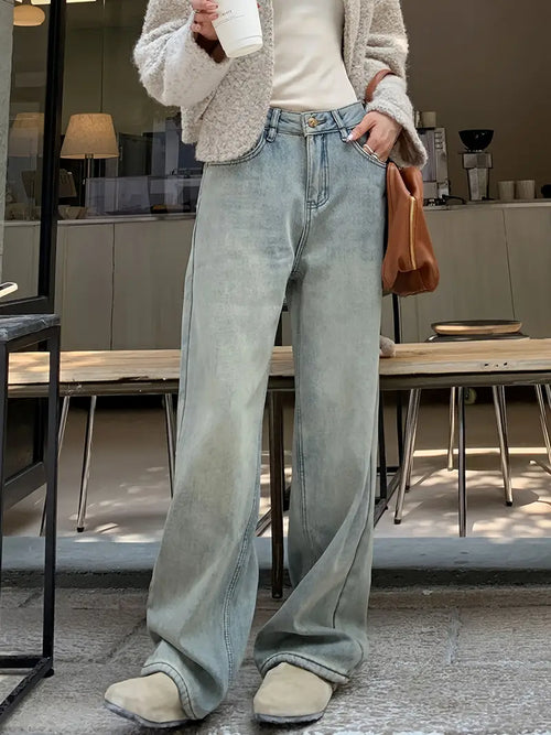 Dam Raka Jeans Klassisk Passform Högkvalitativ Denim-1