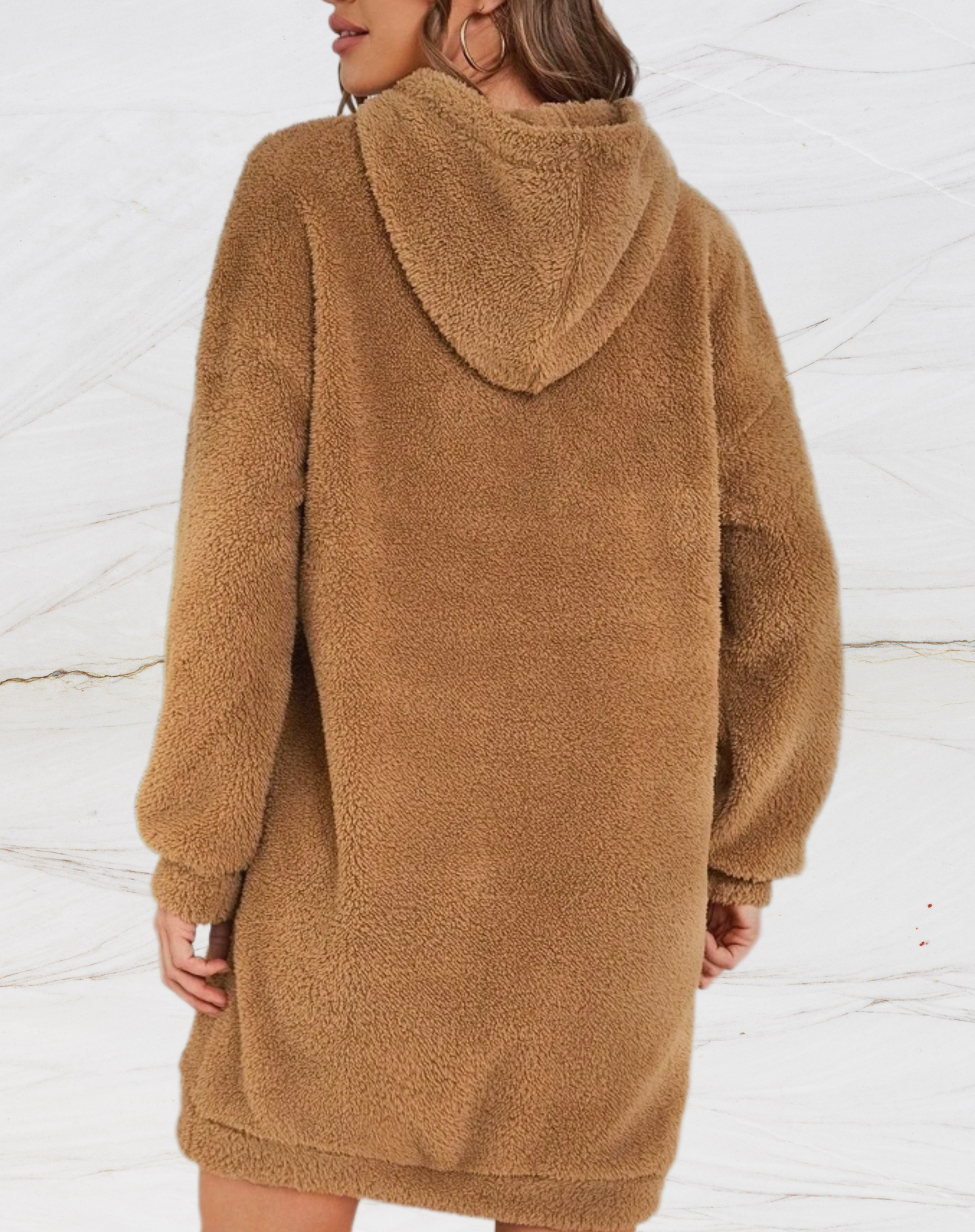 Lång Hoodie Dam Överdimensionerad Mjuk Plysch-3