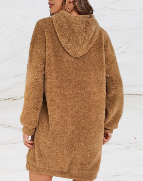 Lång Hoodie Dam Överdimensionerad Mjuk Plysch-3