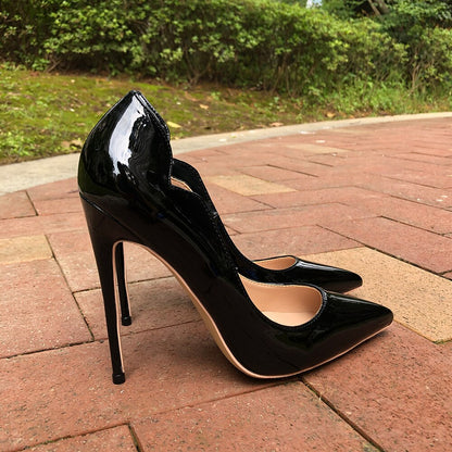 Dam Stilettpumps Spetsig Tå Färgläder Hög Klack-3