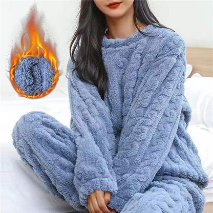 Dam Fleece Pyjamas Set Långärmad Topp och Byxor-3