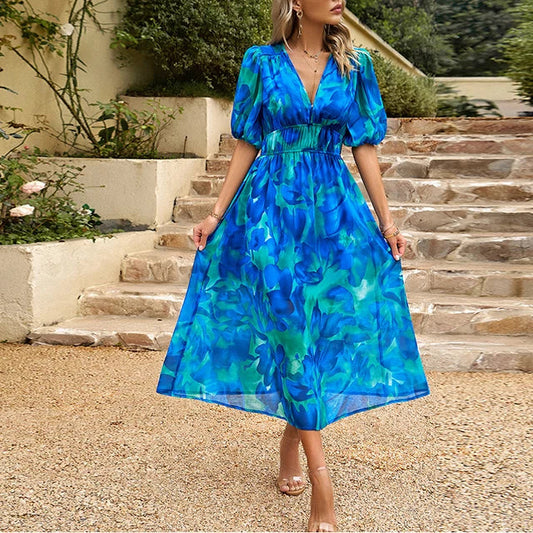 Dam Maxiklänning Fängslande Tryck Polyester Elegant Silhuett-1