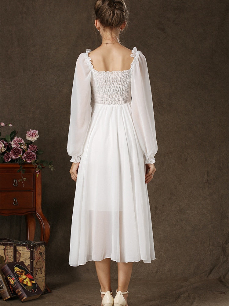 Kvinna Midi Klänning Fyrkantig Halsringning Chiffong A-Linjeformad-4