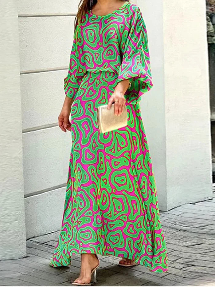 Elegante Maxiklänning für Damen aus 100% Polyester – Lange Silhuett, Avslappnad Passform, Perfekt für Fester und Evenemang 1