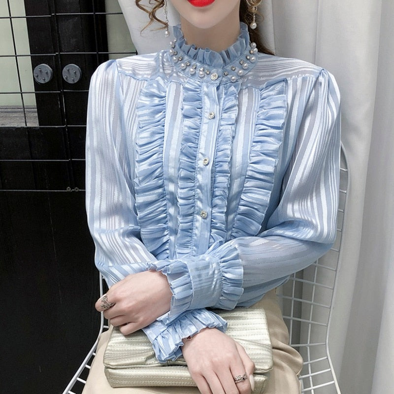 Dam Blusklänning Turtleneck Chiffon med Ruffles-5