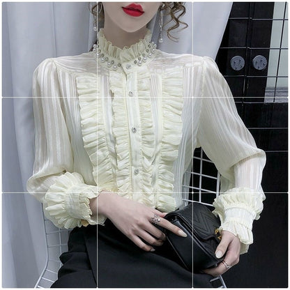 Dam Blusklänning Turtleneck Chiffon med Ruffles-6
