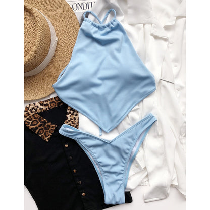 Dam Bikini Set Klassisk Nylon Medelhög Midja-2