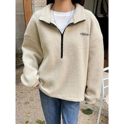 Dam Tröja med Huva Halvdragkedja Mjuk Tyg-5