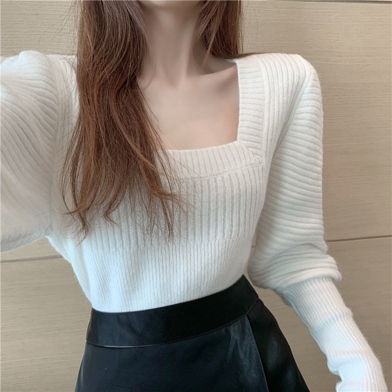 Dam Tröja Fyrkantig Halsringning Ballongärmar Nylon Viskos-5