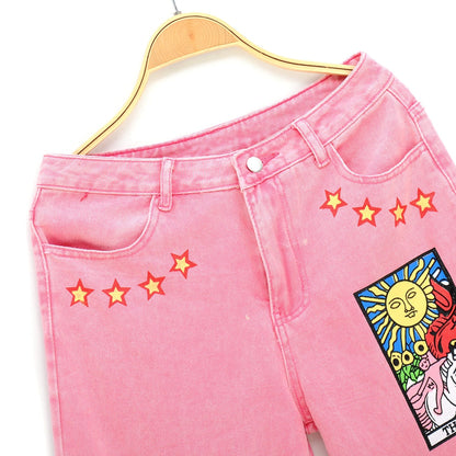 Herr Jeans Rakt Snitt Vintage Bomull Polyester Med Abstrakt Målning-5