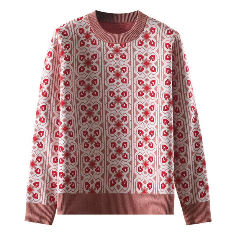 Dam Tröja O-hals Geometrisk Design Viskos Lång 4